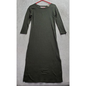 Springfield Sweater Dress Womens Small Green Ribbed Long Sleeve Round Neck Slit‎